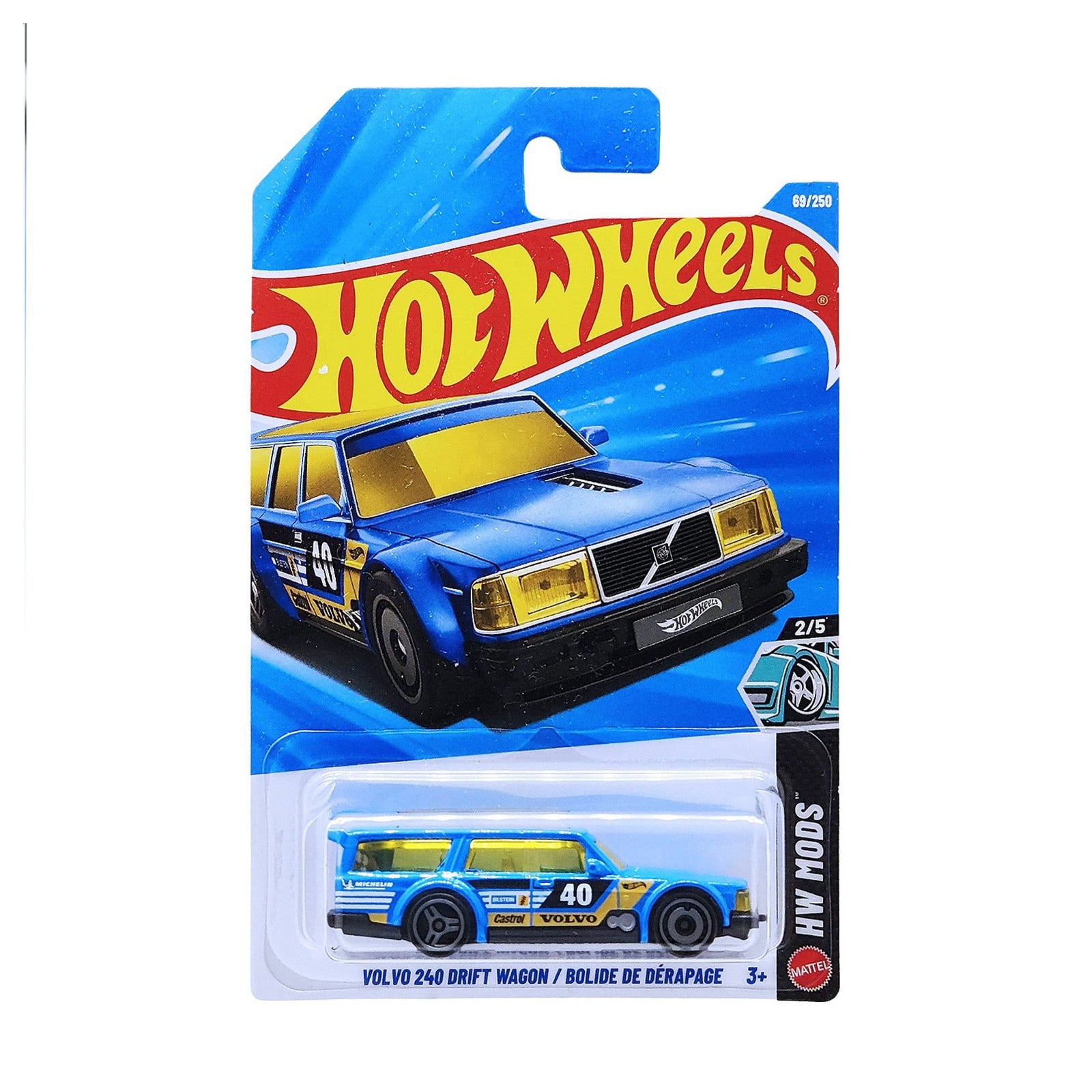 Базовий автомобіль Hot Wheels Volvo 240 Drift Wagon/Bulide De Derapage блакитний з жовтими фарами, від 3 років, 11*3.5*11 см (5785)